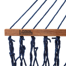 Load image into Gallery viewer, Hatteras Hammocks Deluxe Navy Duracord Rope Hammock with Free Extension Chains & Tree Hooks, Handcrafted in The USA, 450 LB Weight Capacity, 13 ft. x 60 in