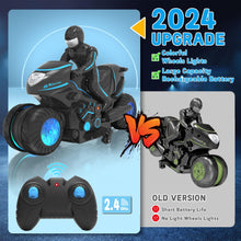 Load image into Gallery viewer, RC Motorcycle, Remote Control Motorcycle with RGB Wheels Lights - 360-degree Rotations, Drifts, High-Speed
