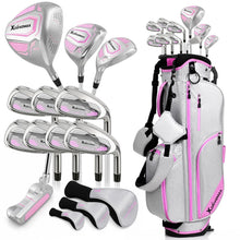 Load image into Gallery viewer, XDriveMax Women's Complete Golf Clubs Set (11-Piece Package), Right Handed, Lightweight Graphite Shafts, 460cc Driver, 3 Wood, Hybrid, 5-9 Iron+PW+SW, Putter, Stand Bag - Silver & Pink