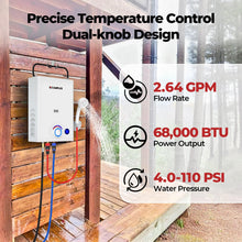 Load image into Gallery viewer, CAMPLUX Tankless Water Heater Propane, 2.64 GPM Portable Outdoor Water Heater, Compact Design with Carry Handle, 3 Seconds Instant Hot Water, LCD Display, Easy Operation for Camping, RV, Off-Grid 