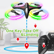 Load image into Gallery viewer, Dwi Dowellin 4.9 Inch Mini Drone for Kids Crash Proof LED Lights One Key Take Off Landing Flips RC Remote Control Small Drones Toys for Beginners Boys and Girls Adults Nano Quadcopter,Black