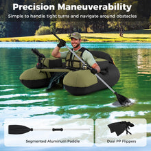 Load image into Gallery viewer, Goplus Inflatable Float Tube, Fishing Belly Boat with Fish Ruler, Pump, Storage Bag, Adjustable Straps, Fishing Float Tube for Angling, 350LBS Load Capacity (Green+Grey, Thickened,W/Rod Holder)