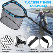 Load image into Gallery viewer, PLUSINNO Floating Fishing Net for Steelhead, Salmon, Fly, Kayak, Catfish, Bass, Trout Fishing, Rubber Coated Landing Net for Easy Catch & Release, Compact & Foldable for Easy Transportation & Storage