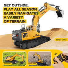 Load image into Gallery viewer, 21" Large Remote Control Excavator Toy with Metal Bucket & Dozer Blade, 15-Channel RC Excavator Toys, 120+Mins/Spray/Sound/Light