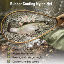 Load image into Gallery viewer, PLUSINNO Fly Fishing Net with Wooden Frame and Magnetic Release, Soft Rubber Mesh for Trout and Bass Catch and Release