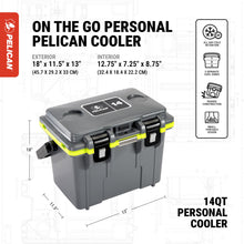 Load image into Gallery viewer, Pelican 14 Quart Personal Lunch Box Cooler (Dark Gray/Green)