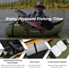 Load image into Gallery viewer, Goplus Inflatable Float Tube, Fishing Belly Boat w/Paddle, Flippers, Fish Ruler, Pump, Storage Bag, Adjustable Straps, 350LBS Load Capacity (Green, W/Rod Holder)