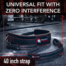 Load image into Gallery viewer, Dark Iron Fitness Dip Belt – Padded Leather Weight Lifting Belt - Red/Black