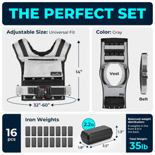 Load image into Gallery viewer, Gymnastics Power - Weighted Vest 6lb, 10lb, 12lb, 25lb, 35lb, 45lb, 60lb Removable Iron Weights for Men and Women Workout for Calisthenics and Fitness Sport Training (35 LB - Gray)