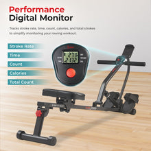 Load image into Gallery viewer, Sunny Health & Fitness Smart Compact Adjustable Rowing Machine -Black