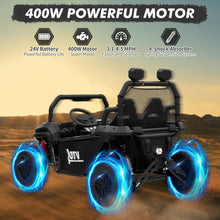 Load image into Gallery viewer, 24V 2 Seater UTV Ride on Toys for Kids 3-8, Remote Control Car with 17" Large Tires, LED Lights & Music, 2-Speed Gearbox, Black