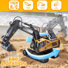 Load image into Gallery viewer, Remote Control Excavator Toys, 11 Channel 1:20 RC Construction Vehicles, 680° Rotation Hydraulic Car Toys, RC Truck Digger