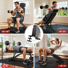 Load image into Gallery viewer, XDDIAS Workout Bench, 10 Backrests Adjustable Weight Bench with Extended Headrest, 800LBS Foldable Weight Bench for Home Gym, Incline Decline Flat Bench Compact for Small Space Training, Black