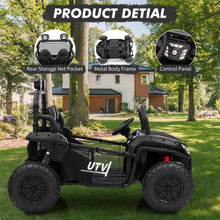 Load image into Gallery viewer, 24V 2 Seater UTV Ride on Toys for Kids 3-8, Remote Control Car with 17" Large Tires, LED Lights & Music, 2-Speed Gearbox, Black