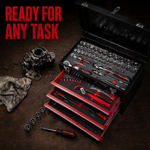 Load image into Gallery viewer, 439 Pieces Mechanic Tool Set with 3-Drawer Metal Tool Box, Complete Socket Wrench Screwdriver Pliers Kit, Heavy Duty Steel Storage Chest for Auto Repair, Household and Garage DIY Projects