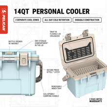 Load image into Gallery viewer, Pelican 14 Quart Personal Lunch Box Cooler - Can Cooler (Jungle Mist/Tan)