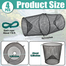 Load image into Gallery viewer, Ribbonlic 4 Set Minnow Trap Crawfish Trap with Closure Spring Clip and 4 Pcs Hand Ropes Fishing Trap for Crayfish Crawdad Lobster Crab Bait Metal Net Cage Crawfishing
