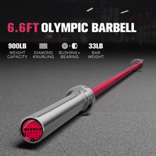 Load image into Gallery viewer, RitFit Elite 6.6ft Olympic Barbell, Robust 33lb Barbell for Weightlifting and Powerlifting, Superior Olympic Bar with Exceptional 900lbs Load Capacity, Weight Bar for 2” Standard Plates Sliver/Pink