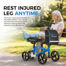 Load image into Gallery viewer, BlessReach Steerable Knee Scooter Deluxe Medical Scooter for Foot Injuries Compact Crutches, with Dual Rear on-Wheel Brake and Shock Absorption Under The Knee pad(Blue)
