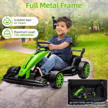 Load image into Gallery viewer, 24V Kids Ride on Go Kart, 7.5mph Variable High Speed Drifting Car, 7ah Battery 200W*2 Motors,Length Ajustable Max Load 135lbs, Green