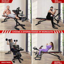 Load image into Gallery viewer, Fitvids Adjustable Weight Bench for Home Gym, 6-Position Utility Workout Bench with Leg Extension and Curl Machine, Preacher Pad, V-Handle, Weight Plate Holder, Heavy Duty Frame for Full Body Exercise