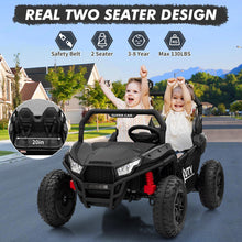 Load image into Gallery viewer, 24V 2 Seater UTV Ride on Toys for Kids 3-8, Remote Control Car with 17" Large Tires, LED Lights & Music, 2-Speed Gearbox, Black