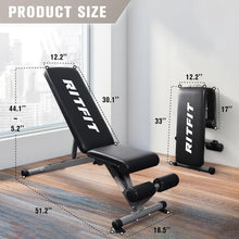 Load image into Gallery viewer, RitFit Adjustable/Foldable Utility Weight Bench for Home Gym, Weightlifting and Strength Training - Bonus Workout Poster with 35 Total Body Exercises