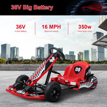 Load image into Gallery viewer, Go Kart for Kids, 36V Electric Go Kart, 16 MPH Fast Drift Kart with 350W Motor, Adjustable Kart Body Length (Red)