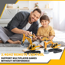 Load image into Gallery viewer, Remote Control Excavator Toys, 1: 24 Engineering Digger Truck for Boys with Metal Shovel Lights Sounds, Turns 680 Degree, 2.4 GHz Construction Toys