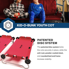 Load image into Gallery viewer, Disc-O-Bed Youth Double Cot Kid-O-Bunk, Modular for Bunk Beds, Dual Cots, or Bench with 2 Carry Bags for Portable Transport, Red