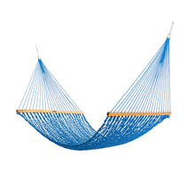 Load image into Gallery viewer, Original Pawleys Island Large Coatal Blue DuraCord Rope Hammock – 13 ft. x 55 in., 2-Person, 450 lb Capacity, Oak Spreader Bar, Zinc-Plated Hardware, Handcrafted in the USA