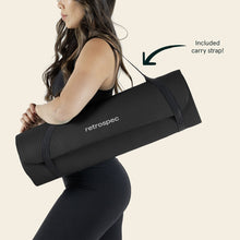 Load image into Gallery viewer, Retrospec Solana Yoga Mat 1" Thick w/Nylon Strap for Men & Women - Non Slip Exercise Mat for Home Yoga, Pilates, Stretching, Floor & Fitness Workouts - Black