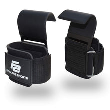 Load image into Gallery viewer, Fit Active Sports Heavy Duty Steel Weight Lifting Hooks with Wrist Straps - Black