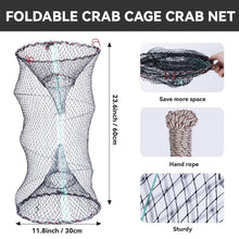 Load image into Gallery viewer, 3 Pcs Foldable Fishing Net Accessories for Crab Crayfish Shrimp:Fishing Landing Net with Telescoping Pole Handle, Collapsible Crab Trap Hexagon and 2 Ropes