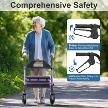 Load image into Gallery viewer, HOMLAND Foldable Rollator Walkers with Seat for Seniors, 8'' Big Wheels, 350 lb. Weight Capacity, Adjustable Handles and Seat Height, Lightweight Rolling Walker, Purple
