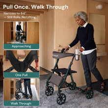 Load image into Gallery viewer, StepPilot Zero Wobble Rollator Walker with Seat for Seniors, 350lb Capacity, 18" Extra Wide Seat, 8" Wheels & Dual Brake, One-Hand Folds to 9.6", 7-Level Handle Adjustable, Cup Holder & Cane Clip