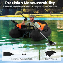 Load image into Gallery viewer, Goplus Inflatable Float Tube, Fishing Belly Boat with Fish Ruler, Pump, Storage Bag, Adjustable Straps, Fishing Float Tube for Angling, 350LBS Load Capacity (Black+Orange, Thickened,W/Rod Holder)