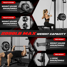 Load image into Gallery viewer, JELENS C21 Power Cage, 2000LBS Multi-Function Power Rack with Independent Dual Pulley System, All-in-One Squat Rack for Cable Crossover, Home Gym Workout Machine (Black, 260LBS Black)