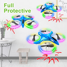 Load image into Gallery viewer, Dwi Dowellin 4.9 Inch Mini Drone for Kids LED Night Lights One Key Take Off Landing Flips RC Remote Control Small Flying Toys Drones for Beginners Boys and Girls Adults Nano Quadcopter, Blue