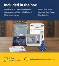 Load image into Gallery viewer, A&D Medical Blood Pressure Monitor for Home Use, UA-767F, Wide-Range Cuff (8.6-16.5"/22-42cm), White & Grey