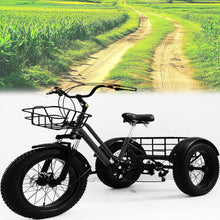 Load image into Gallery viewer, Fat Tire Trikes Adult Tricycle 7 Speed 20 Inches, Black Fat Tire 3 Wheel Bike for Adult with Wider Seats for Women, Men