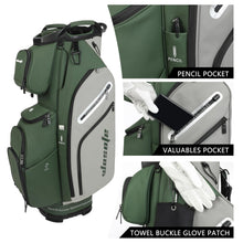 Load image into Gallery viewer, wosofe 14-Way Golf Cart Bag, Waterproof PU Leather, Green/Grey Vintage