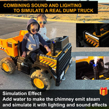 Load image into Gallery viewer, 24V Ride On Dump Truck, 24inch-2 Seater Ride On Car for Kids w/Remote Control 4WD/2WD Up to 5 Mph, 24v Ride on Toys (Yellow)