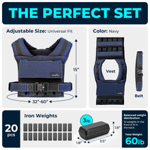 Load image into Gallery viewer, Weighted Vest 60lb Navy Blue Removable Iron Weights for Men and Women Workout for Calisthenics and Fitness Sport Training