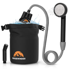 Load image into Gallery viewer, Ridgewinder Portable Shower for Camping with Dry Bag - Camp Shower with Rechargeable Battery and Included 10L Dry Bag for Water Storage. Complete Camping Shower in a Bag (+Sprayer Attachment).