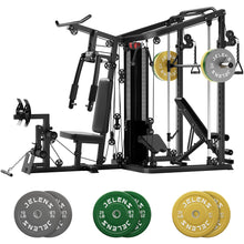 Load image into Gallery viewer, JELENS Home Gym System, 150LB Weight Stack Smith Machine -(Black, 140LBS Colored Weights Package)