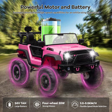 Load image into Gallery viewer, 24V 2 Seater Kids Ride On Car, 4 Wheeler Truck Ride On Toys for Big Kids with 5.5MPH Max Speed, Remote Control, Pink