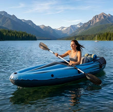 Load image into Gallery viewer, Nuwani 9ft Inflatable Fishing Kayak, 1-Person Foldable Boat, 220lb Capacity with Aluminum Oars, High Output Pump, Adjustable Seat, Removable Fins, Cargo Net for Adults, Lakes, Rivers and Fishing