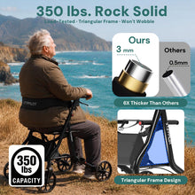 Load image into Gallery viewer, StepPilot Zero Wobble Rollator Walker with Seat for Seniors, 350lb Capacity, 18" Extra Wide Seat, 8" Wheels & Dual Brake, One-Hand Folds to 9.6", 7-Level Handle Adjustable, Cup Holder & Cane Clip