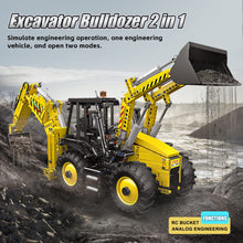 Load image into Gallery viewer, Excavator and Bulldozer 2 in 1, RC Bulldozer Building Set for Boys, APP Remote Control Truck Construction Vehicles Model with Motors